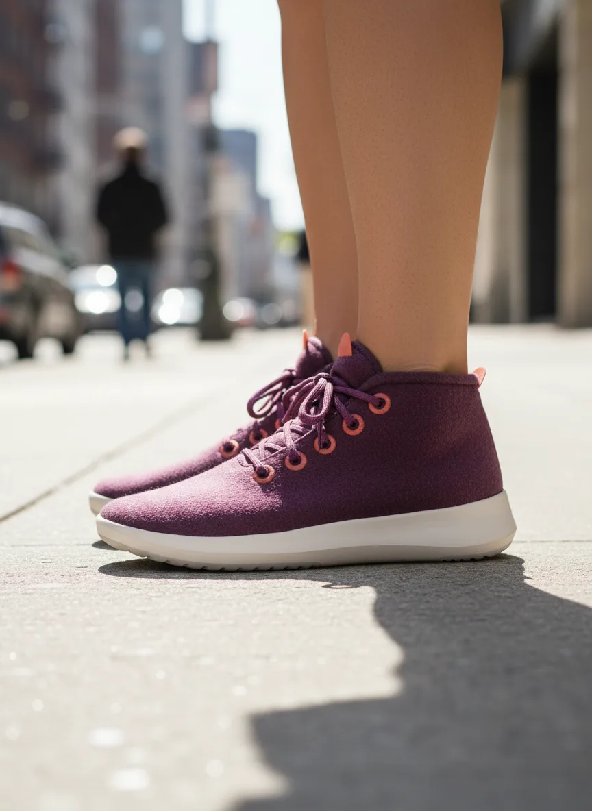AI-generated lifestyle photo of a sneaker worn on the feet