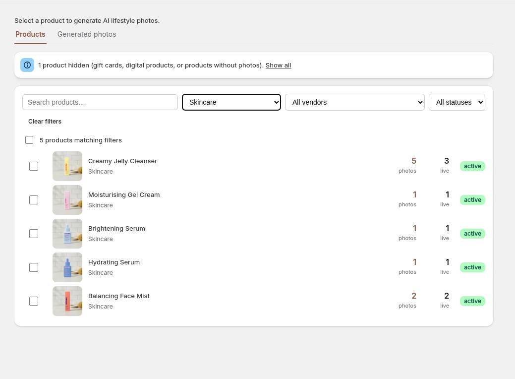 Search and filters that persist — Back returns you exactly where you left off, with per-row photos / live counts